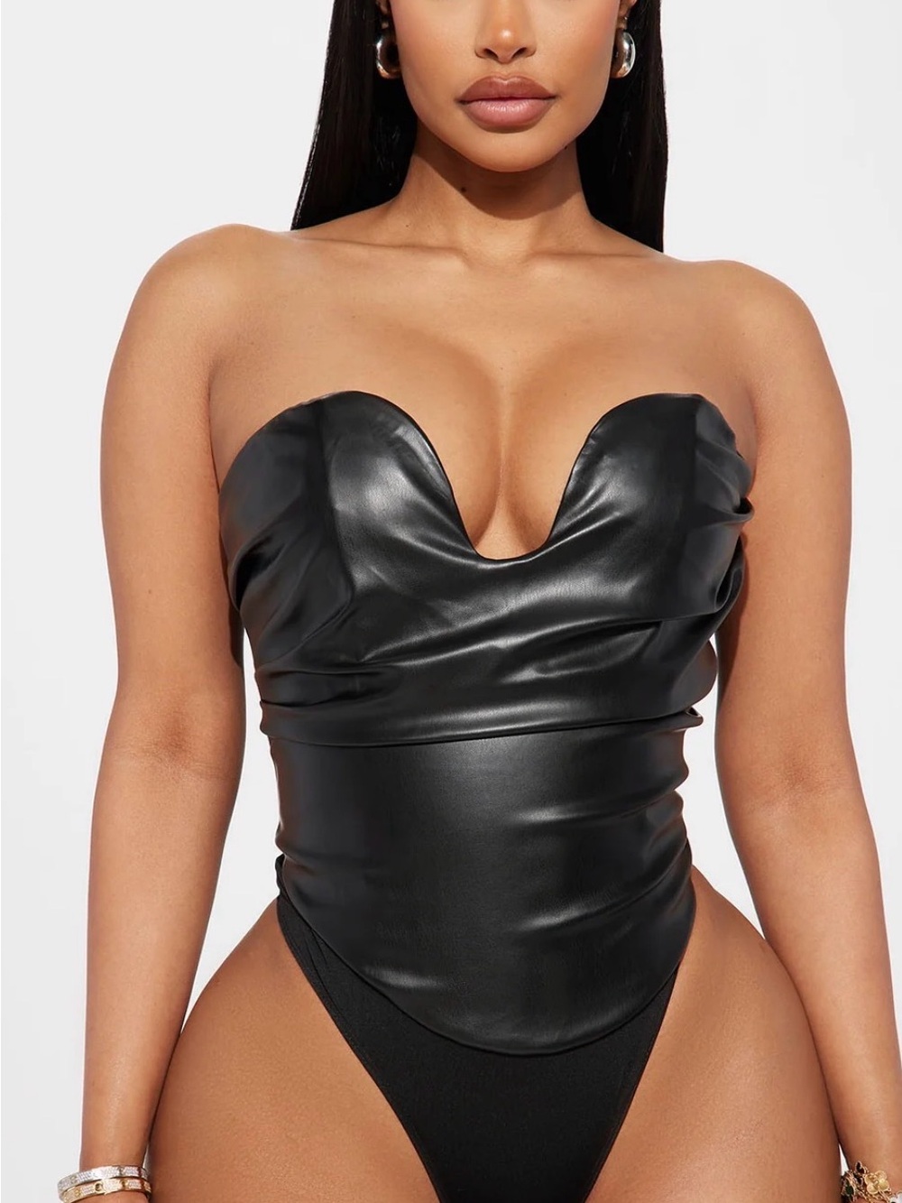 Faux Leather Bodysuit - Black